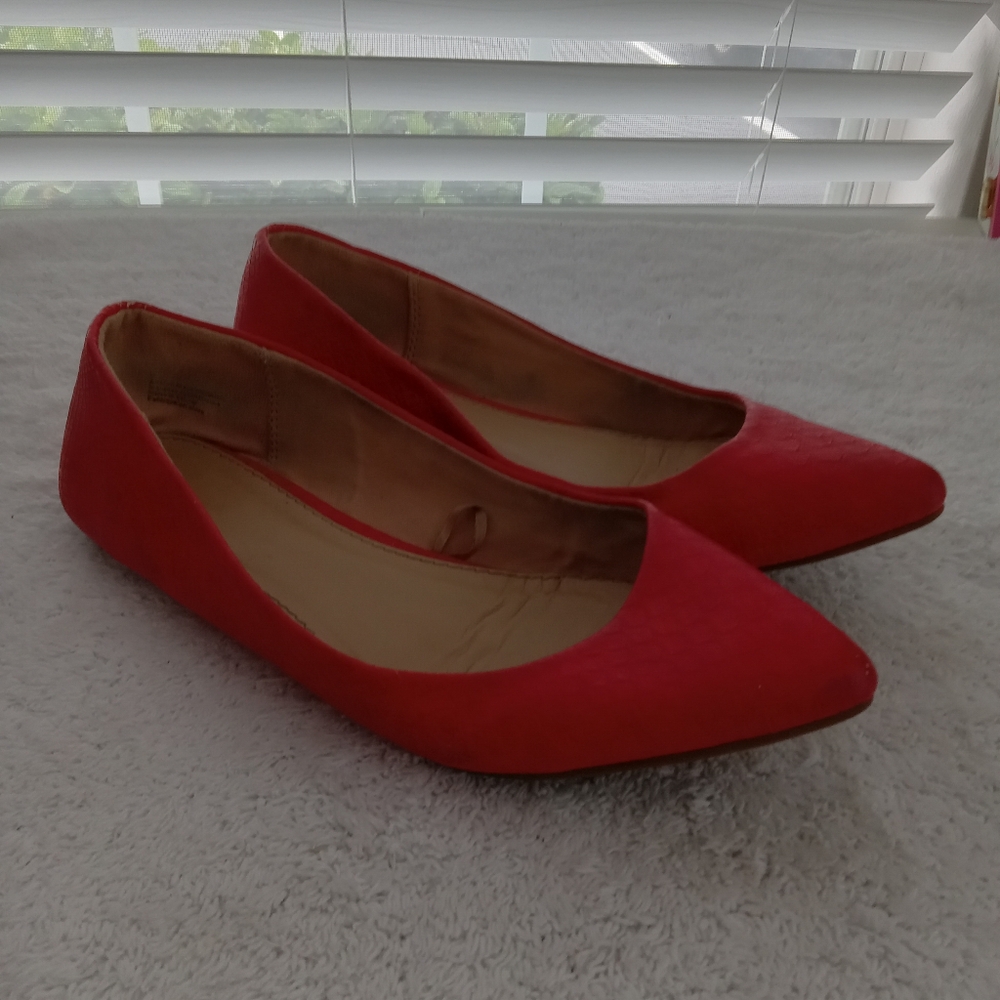 Red Worn Pointy Toe Flats